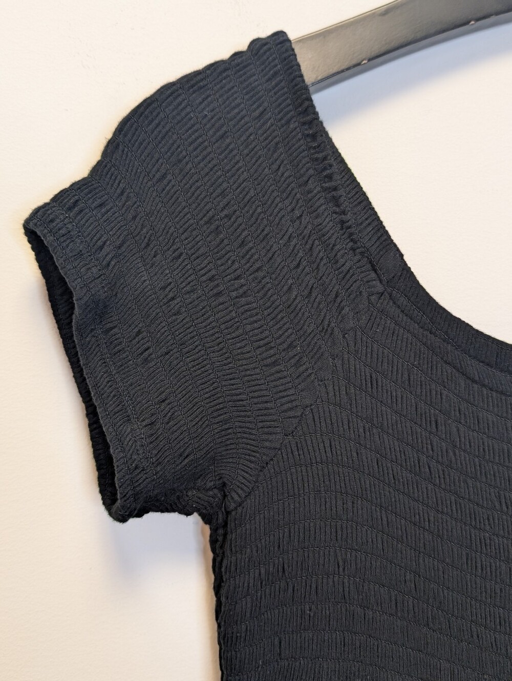 Express Black Maxi Dress Smocked Textured Bodice Dramatic Double Slit Stretchy M - Picture 4 of 13